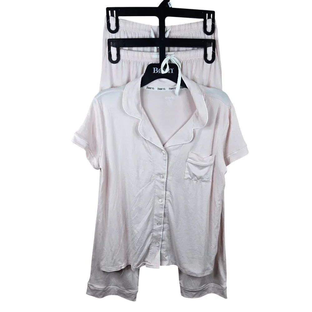 New Born Womens M Pink Pajama Set Short Sleeve Top Shorts Pants